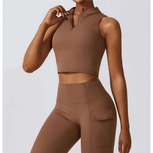 Lu Lu Yoga Outfit Cor Sólida Metade zip colete à prova de choque de alta resistência Mulheres Esporte Alinhar Limão Sutiã Treinamento jog Fitnes regata Almofada de Peito