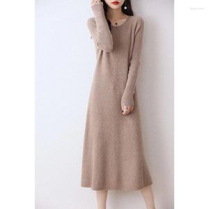 Vestidos casuais vestido de lã para mulheres 2023 outono / inverno moda cashmere suéteres estilo longo 5 cores jumpers dr01