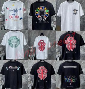 クラシックメンズTシャツハート高品質のブランドクルーネッククロム半袖トップスティーCH TシャツセーターカジュアルホースシューサンスクリットクロスプリントTシャツi8j