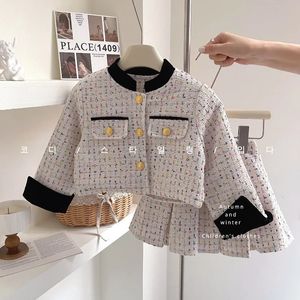 衣類セット冬の女の子の服秋の厚い綿パッド入りジャケットフリーススカートファッションバースデーパーティー温かい子供スーツ2 7yrs 231207