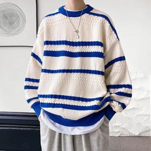 Men's Sweaters Men Knitted Sweater Fashion Striped Oversized Knit Loose Crew Neck Pullovers Versatile Hong Kong Style Top Jumper Sueter