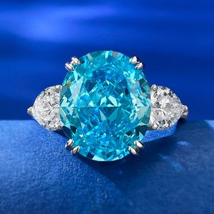 Charm Aquamarine Elmas Yüzük% 100 Gerçek 925 STERLING Silver Party Aly Band Halkaları Kadınlar İçin Vaat Mücevher Hediyesi