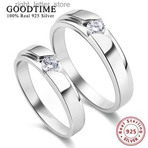 Solitaire Ring Luxury Women Men Ring Pure Sterling Silver 925 Rhodium Brilliant CZ Anniversary Couple Ring Fashion Jewelry For Wedding Party YQ231207