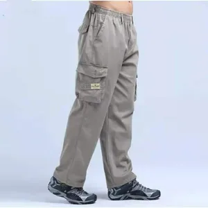 Men's Pants Multiple Pocket Trousers Streetwear Wide Leg With Elastic Waist Multi Pockets For Casual Comfort Breathable Style