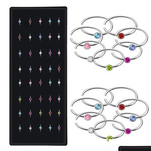 Anéis de nariz Studs Moda Aço Inoxidável Corpo Jóias Circar Nariz Anel Branco / Colorf Cz Zircon Lip Labret Nipple Piercing Anéis para W Dhfta