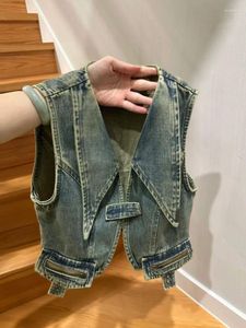 Frauen Tanks Drehen Unten Kragen Zipper Harajuku Jeans Koreanische Sommer Schlank Crop Top Y2k Ästhetische Streetwear Japanische Tank Tops für Frauen