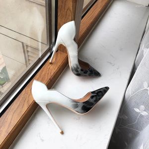 Klänningskor Gradient White Leopard Women Patent Curl Cut Pointy Toe High Heel For Party Sexy Ladies Slip On Stiletto Pumpar