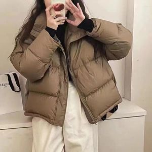 Women's Trench Coats 23 Winter Line Standing Neck Short Down Coat Small Korean Version Simple And Loose Thickened White Duck Bread