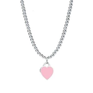 Ism Popular Pendant Necklaces Design Sterling Sier Beads for Women Jewelry with Pink Blue Red Black Color Enamel Heart Necklace Wholesale