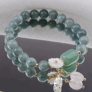 Filo da 8 mm, edizione coreana, braccialetti di cristallo di giada, fiore di loto, ciondolo con nappa, braccialetto di perline, gioielli da donna di lusso