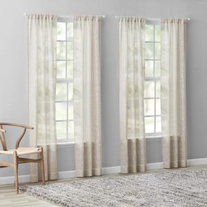 Cortina Modern Scroll Beige Rod Pocket Sheer Set 28