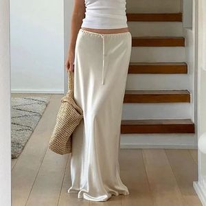 Spódnice Maemukilabe y2k satynowe powiązanie wysokiej talii długa francuska elegancka lady szykowne kobiety vintage proste spódnica letnia plaż