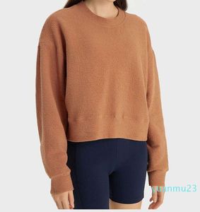 LL166 Kvinnoyoga kausala tröjor Löst passande långärmad tröja damer bomullsträning Athletic Gym Shirts kläder