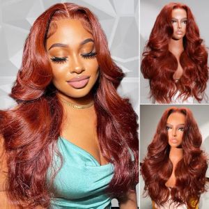 Reddish Brown Hd Lace Wig Human Hair Brazilian Pre Plucked 13x4 Lace Front Wigs Dark Red Brown Body Wave Synthetic Closure Wig