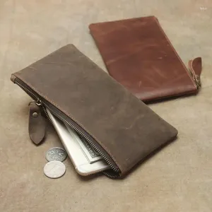 Wallets Men's Wallet Genuine Leather Phone Bag Long Retro Ultra-Thin Ladies Minimalist Clutch For Man Solid Standard