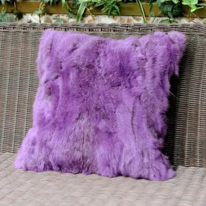 Kudde/dekorativ CX-D-17 Dekorativ S för soffa Fancy Real Rabbit Fur Patchwork Billig designkuddefodral