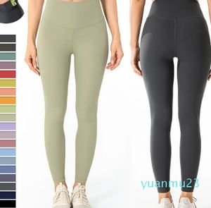 New Women's Yoga Pants Sports Pants Lady's Pilates Leggings T-Line High Waist Hip Lift Elastic Tights Solid Color Fitness Breathable Workout Trousers Inner Pock