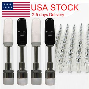 USA Stock Vape Cartridges 1 ml Tjock olja Atomizers E-cigarettvagnar Tom platt skruv i spetsar Keramisk spole förångare Vit Svart 510 Tråd Atomizer 2 dagars leverans