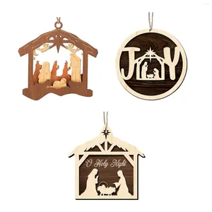 Garden Decorations Christmas Nativity Scene Ornaments Pendant Wood Wood Hanging Christian For Family Holiday Fireplace Xmas Tree Party Party