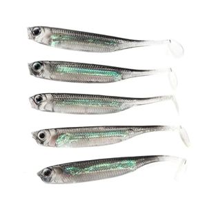 Köder lockt 5 teile/los Angeln Weiche Köder 7 cm 75 cm 17 g 23 g 27 g T Schwanz Fisch regenbogen Farbe Pailletten Swing Spinner 231207