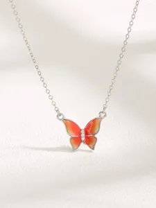 Pendants Orange Butterfly Pendant Necklace For Women Made Of Sterling 925 Silver And Zircon Versatile Style Daily Or Dating Wearing