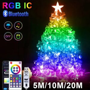 Julekorationer LED -stränglampor Smart Bluetooth/WiFi RGB Fairy String Lights Garland för rum FESTOON JUL TREEN PARTY UTOMER DECED LAMP 231207