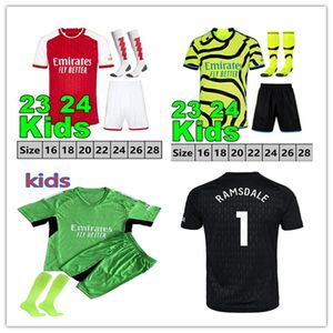 2024 Kit de goleiro infantil 22 # Raya camisas de futebol RAMSDALE SALIBA Gunners MARTINELLI G. JESUS camisa de futebol 23 24 Saka terno de futebol