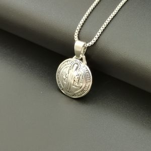 10st antik silverlegering St Benedict Medallion Pendant Halsband för män Religiösa gåvor A-563D