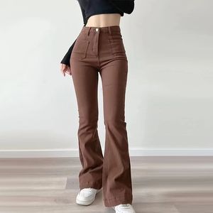 Women's Jeans 2023 Spring Autumn Flared Loose Denim Pants Bottom Straight High Waist Stretch Solid Color Female Fashion Trousers 231206