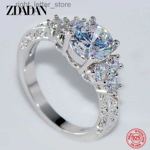 Solitaire Ring ZDADAN 925 Sterling Silver 8MM Zircon Finger Ring For Women Fashion Wedding Jewelry Accessories Wholesale YQ231207