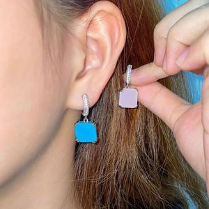 Kolczyki Dangle Qoolady Classic Frosted Blue Pink Różowa Cubic Cyrronia Srebrny kolor kwadratowy kropka dla kobiet biżuteria mody E234