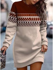 Casual Kleider Plaid Print Sweatshirt Kleid Frauen Herbst Mode Oansatz Langarm Für Winter Büro Damen Lose Robe