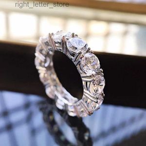 Anel solitário 925 prata esterlina joias micro-conjunto diamante água-marinha anel de banda eternidade 5X5 diamante redondo anel feminino YQ231207