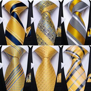 Boyun bağları manşet bağlantıları Dibangu Mens Tie Sarı Çizgili İpek Düğün Erkekler İçin Hanky ​​Cufflink Seti Moda Busssies Party Drop Design 231206