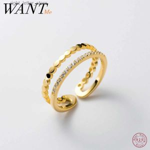 Pierścień Solitaire Wantme 925 Srebrna podwójna warstwa okrągła rzędowa cyrkon Pierścień dla kobiet moda czeska biżuteria na palec akcesoria YQ231207