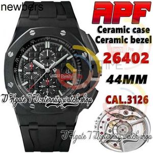 Men Audemar Pigue Watch APF Factory JJF26402 Cal3126 A3126 Kronograf Mens Ceramics Case Ceramic Bezel Black Structure Dial Rubber Strap Super Version Eternity S