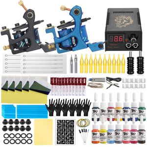 Tattoo Guns Kits Complete Coils Tattoo Kit Liner Shader Machine Power Supply Inks Pigment with Tattoo Needles Accessories for Tattoo Beginner Set 231207