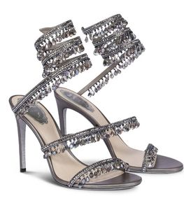 Rene Caovilla Bridal Chandelier Wind Elegant Sandals Shoes women Crystals-Embellished Satin Snake Beads Rapped Strap PartyドレスハイヒールレディサンダリアEU35-43