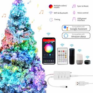 クリスマス装飾5m/10m/20m wifi bluetoothスマートLEDストリングライトリモートグーグルアシスタントアシスタントアレクサホリデークリスマスウェディングフェアリーガーランド231207