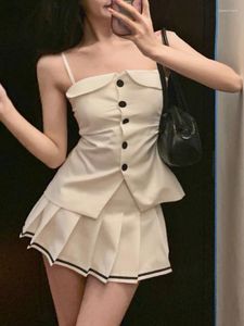 Abiti da lavoro estate bianco elegante insieme a due pezzi donne Y2k partito minigonna femminile moda coreana casual pieghettato vestito Kawaii 2023