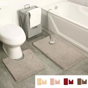 Bath Mats 2Pcs/Set Super Soft Plush Bathroom Carpet U Shaped Water Absorption Non-Slip Rug Toilet Foot Pads Floor Rugs Home Decor