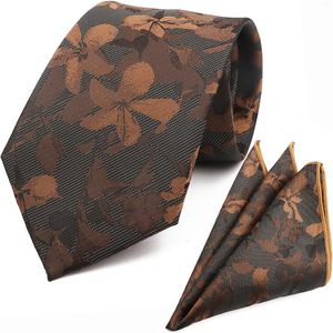 Gravatas borboletas chegada gravata masculina lenço conjunto de alta qualidade designer-look floral folhas ponto jacquard tecido gravata casual festa cravat acessório