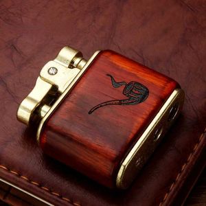 Laser Engraved Wooden Kerosene Lighter Retro Windproof Open Flame Cigarette Accessories Men's Gift New