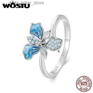 Solitaire Ring WOSTU 925 Sterling Silver Big Blue Iris Flower Open Ring Women Luxury Opal Zircon Stackable Statement Rings Wedding Party Gift YQ231207