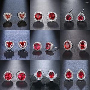 Stud Earrings JMK Fashion Ruby Red Stone Cubic Zircon Silver Plated For Women Bridal Wedding Jewelry Party Accessories Gift