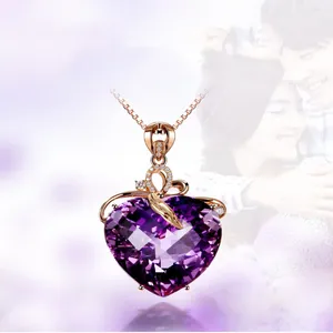 Ожерелья с подвесками, роскошные фиолетовые стеклянные хрустальные сердца для женщин и девочек, модные ювелирные изделия, цепочка в форме розового золота, цепочка для любви