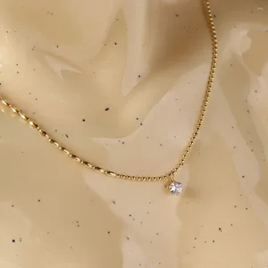 Hänghalsband titanstål med guldfärg halsband kvinnor vit zirkon metall kulkristall strass kassakedjekedja modesmycken