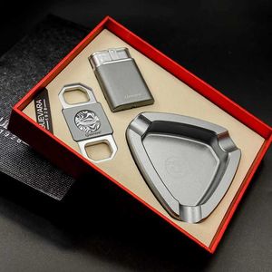 High quality Stainless Steel Cigars Knife Cut outdoor triangle cigar ashtray and lighter gift sets