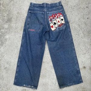 Jeans masculinos JNCO Y2K Harajuku Hip Hop Poker Graphic Retro azul -denim calças de jea