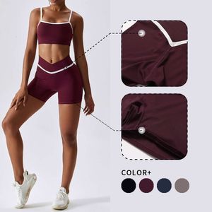 Lu Lu Yoga Outfit Color Splicing Running Shorts Women Push Up Bicycles Fitness Sport Justera Lemons Tights Tights Kläder Sport Sportanpassning Lemonswear för gymmet